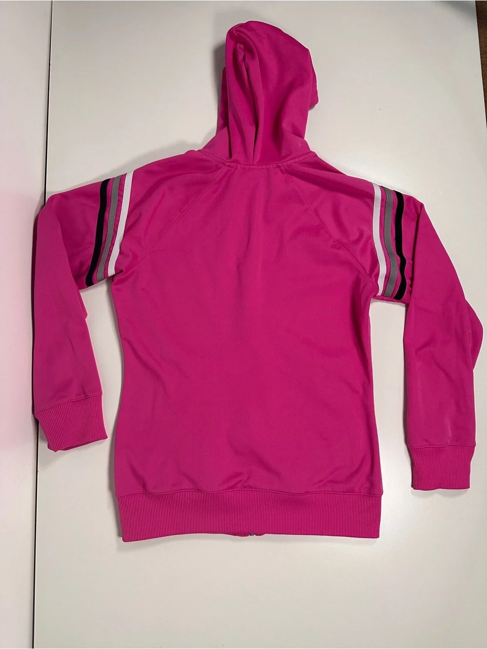 adidas Girls' Bright Pink Hooded Track Jacket with Chevron Stripes